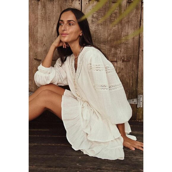 FREE PEOPLE Sachi Long Sleeve Ruffle Minidress in Ivory Size Small - Picture 11 of 16